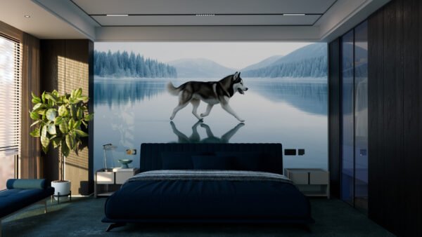 Frozen Freedom – Husky on Snowy Lake Wallpaper