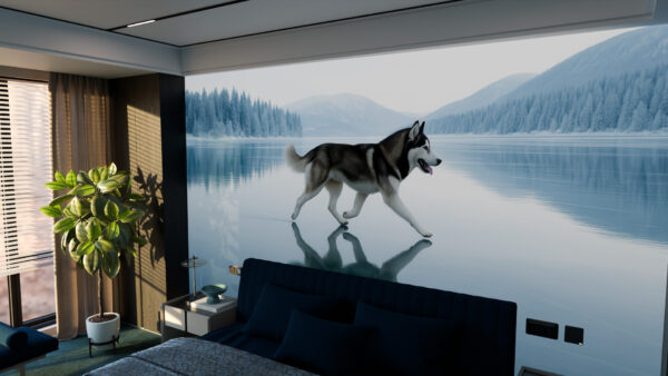 Frozen Freedom – Husky on Snowy Lake Wallpaper - Image 3
