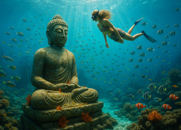 Aqua Enlightenment – Underwater Buddha with Snorkeller Mural
