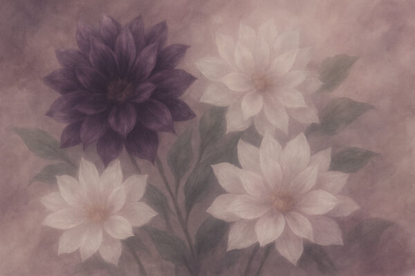 Mauve Bloom Veil – Soft Watercolor Dahlia Mural
