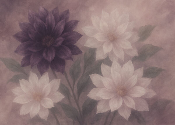 Mauve Bloom Veil – Soft Watercolor Dahlia Mural