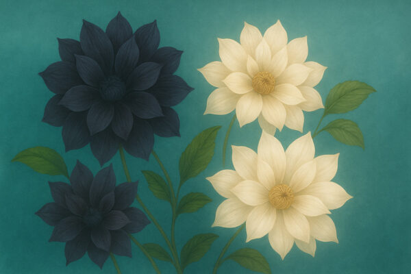 Jade Bloom Contrast – Dark and Light Dahlia Mural