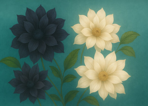 Jade Bloom Contrast – Dark and Light Dahlia Mural