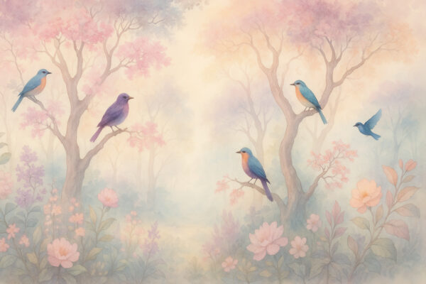 Enchanted Woodland Chorus – Pastel Birds and Blooms Mural