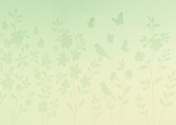 Green Silhouette Meadow – Minimal Botanical Wall Mural