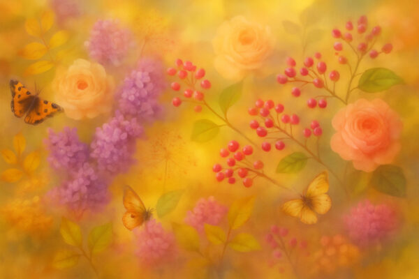 Golden Garden Whispers – Soft Focus Butterfly Floral Mural Wallpaper