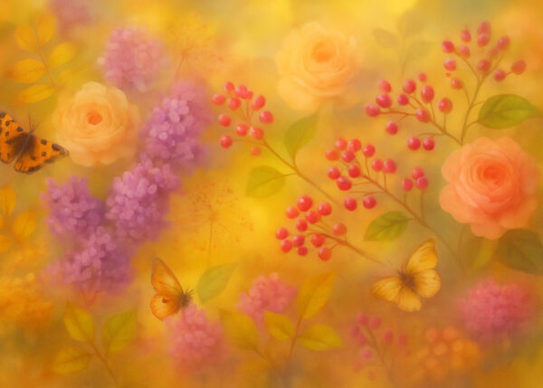 Golden Garden Whispers – Soft Focus Butterfly Floral Mural Wallpaper