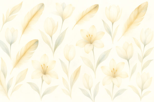 Feathered Petals – Cream Floral & Feather Watercolor Wallpaper