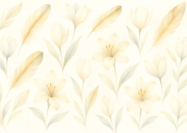 Feathered Petals – Cream Floral & Feather Watercolor Wallpaper