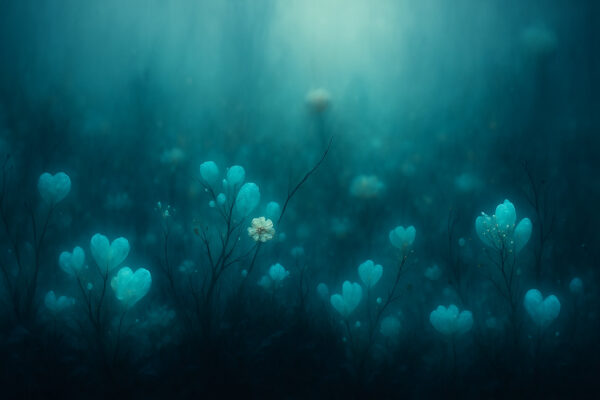 Twilight Bloom – Mystical Heart-Shaped Petals Wallpaper