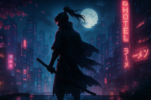 Cyber Ninja Cityscape Wallpaper