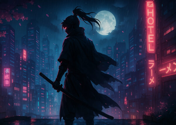Cyber Ninja Cityscape Wallpaper