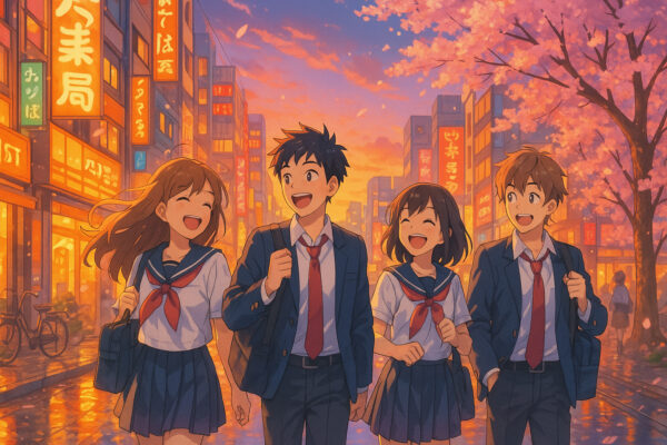 Anime After School Sakura Stroll Wallpaper