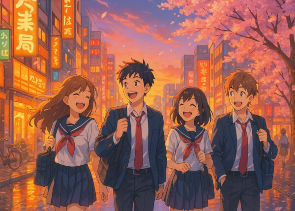 Anime After School Sakura Stroll Wallpaper