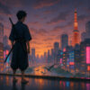 Neon Samurai in Tokyo Wallpaper