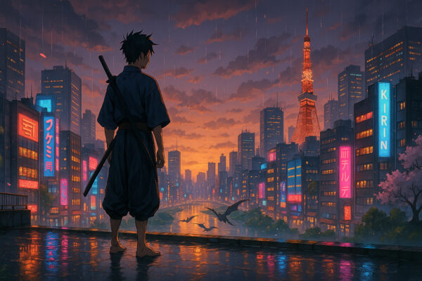 Neon Samurai in Tokyo Wallpaper