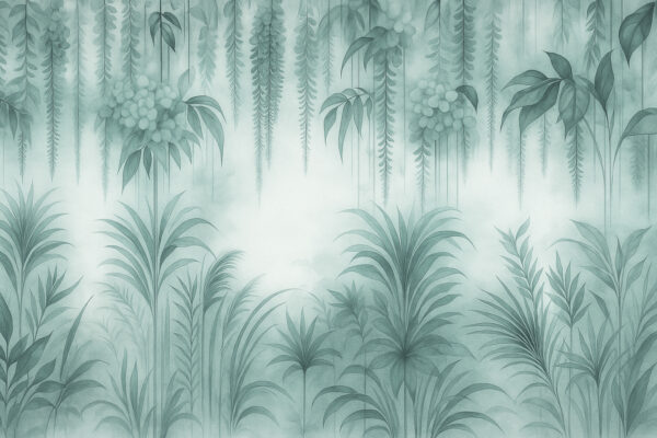 Emerald Tropics – Misty Jungle Watercolor Mural Wallpaper