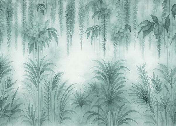 Emerald Tropics – Misty Jungle Watercolor Mural Wallpaper