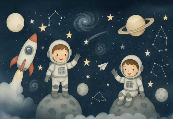 Little Astronauts – Outer Space Adventure Nursery Wallpaper