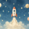Rocket Launch – Outer Space Nursery Wallpaper