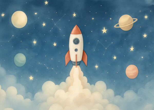 Rocket Launch – Outer Space Nursery Wallpaper