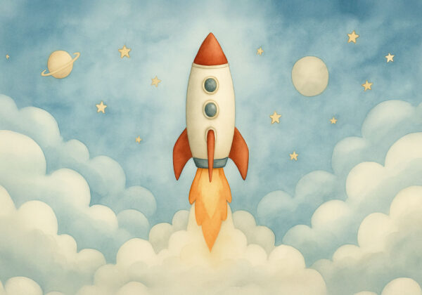 Lift-Off Dreams – Rocket Nursery Wallpaper
