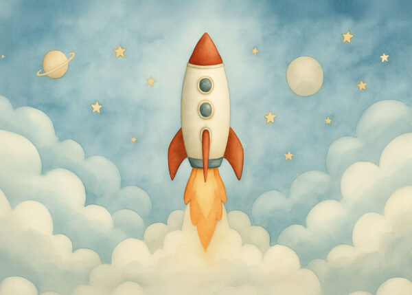 Lift-Off Dreams – Rocket Nursery Wallpaper