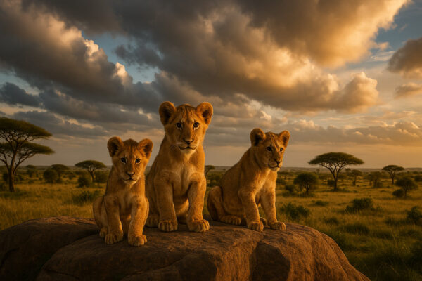Savannah Guardians – Lion Cubs at Dusk Wallpaper