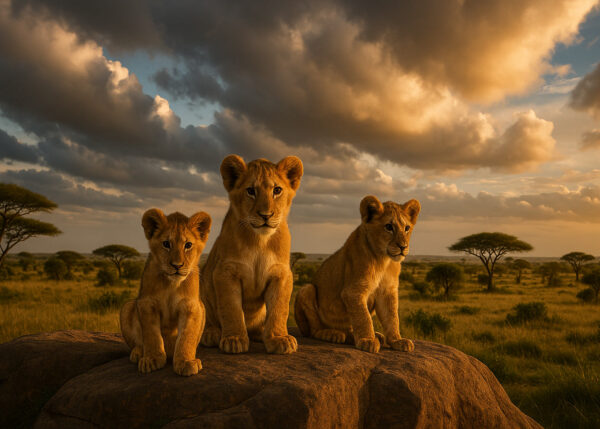 Savannah Guardians – Lion Cubs at Dusk Wallpaper