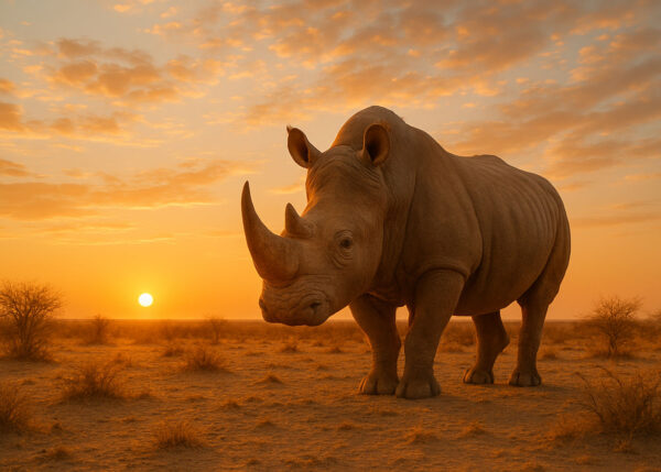 Desert Sentinel – Rhino at Sunrise Wallpaper