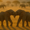 Golden Bond – Baby Elephants at Play Wallpaper