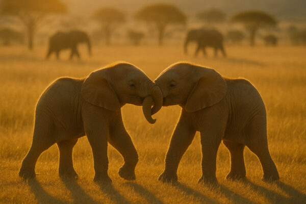 Golden Bond – Baby Elephants at Play Wallpaper