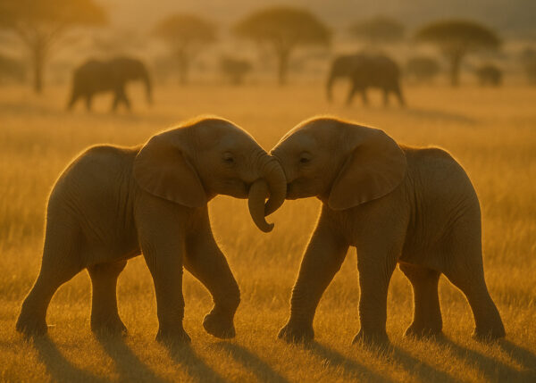 Golden Bond – Baby Elephants at Play Wallpaper