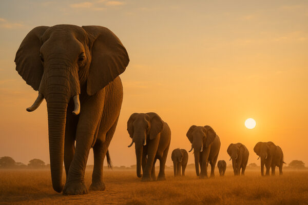 Savannah Giants – Golden Elephant Safari Wallpaper