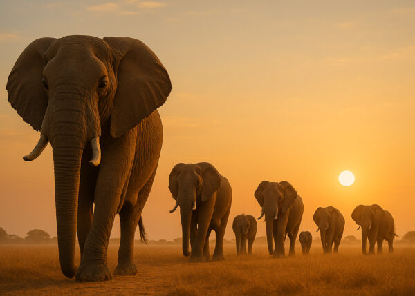 Savannah Giants – Golden Elephant Safari Wallpaper