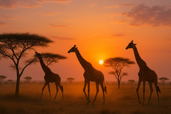 Twilight Grace – Giraffes at Sunset Wallpaper