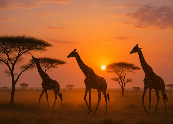 Twilight Grace – Giraffes at Sunset Wallpaper