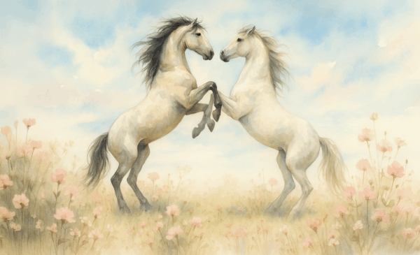 Wild Grace – Watercolour Horses in Bloom Canvas