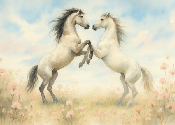 Wild Grace – Watercolour Horses in Bloom Canvas