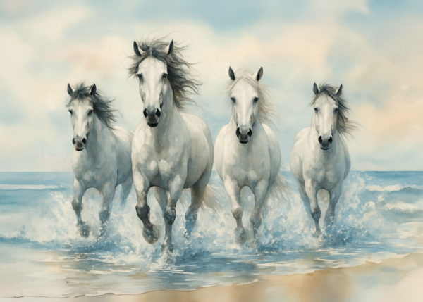 Ocean Run – Watercolour White Horses Canvas