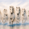 Celestial Gallop – Watercolour Horses at Dusk Canvas