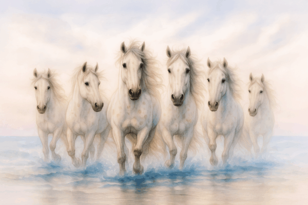 Celestial Gallop – Watercolour Horses at Dusk Canvas
