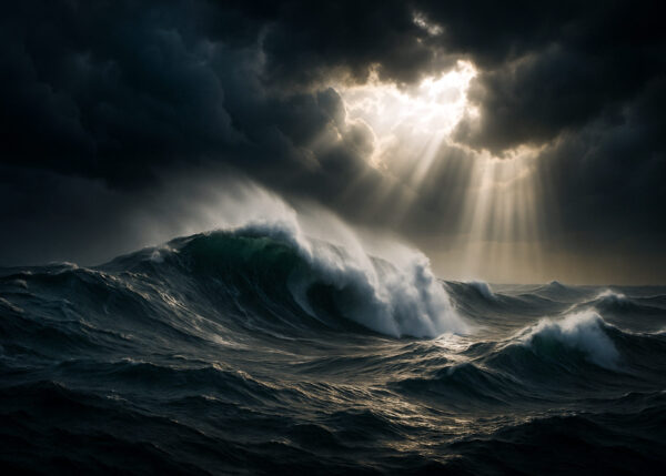 Heaven's Break – Sunrays Over Storm Waves Canvas