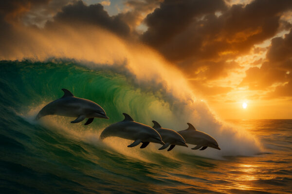 Ocean Rhythm – Dolphins at Sunset Wave Canvas