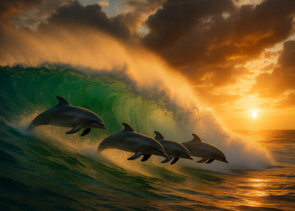 Ocean Rhythm – Dolphins at Sunset Wave Canvas