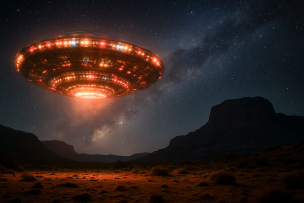 Interstellar Arrival – UFO Over Desert Night Sky Mura