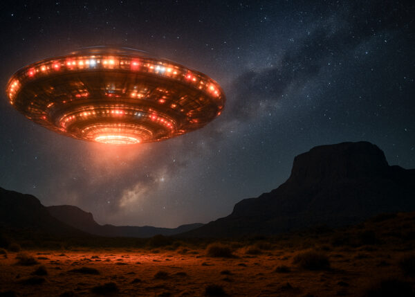 Interstellar Arrival – UFO Over Desert Night Sky Mura