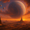 Crimson Exoplanet – Alien Sunset Fantasy Landscape Wallpaper