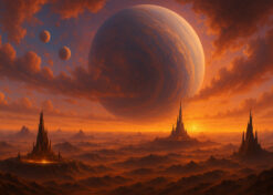 Crimson Exoplanet – Alien Sunset Fantasy Landscape Wallpaper