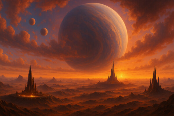 Crimson Exoplanet – Alien Sunset Fantasy Landscape Wallpaper